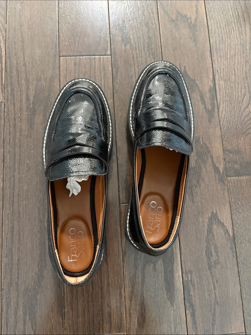 Franco Sarto Black Patent Leather Slip-On Penny Loafers